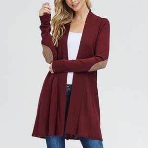 Burgundy Elbow Patch Cardigan